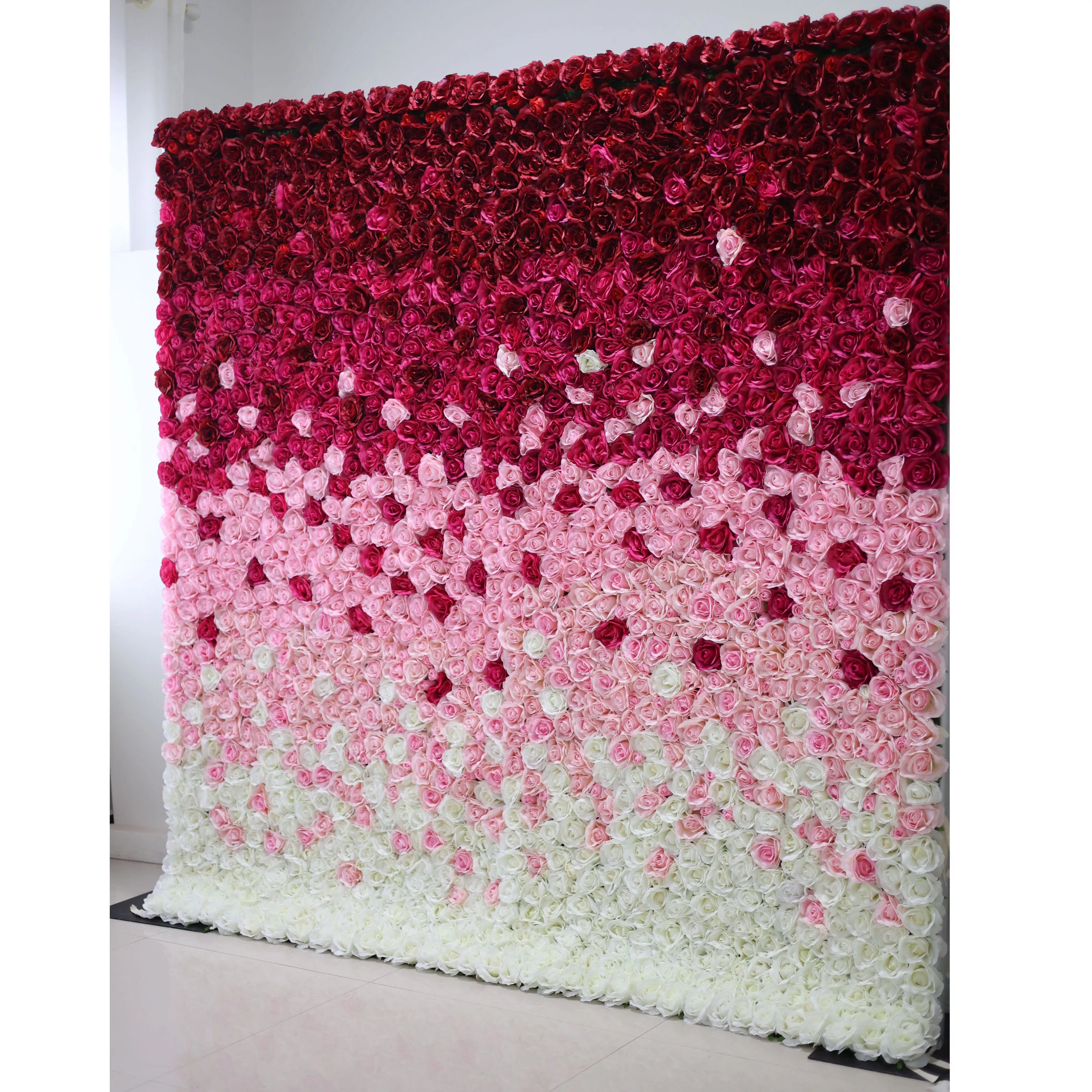 Artificial Gradient Wine to White Flower Wall Wedding Backdrop, Floral Party Decor, Event Photography-VF-014