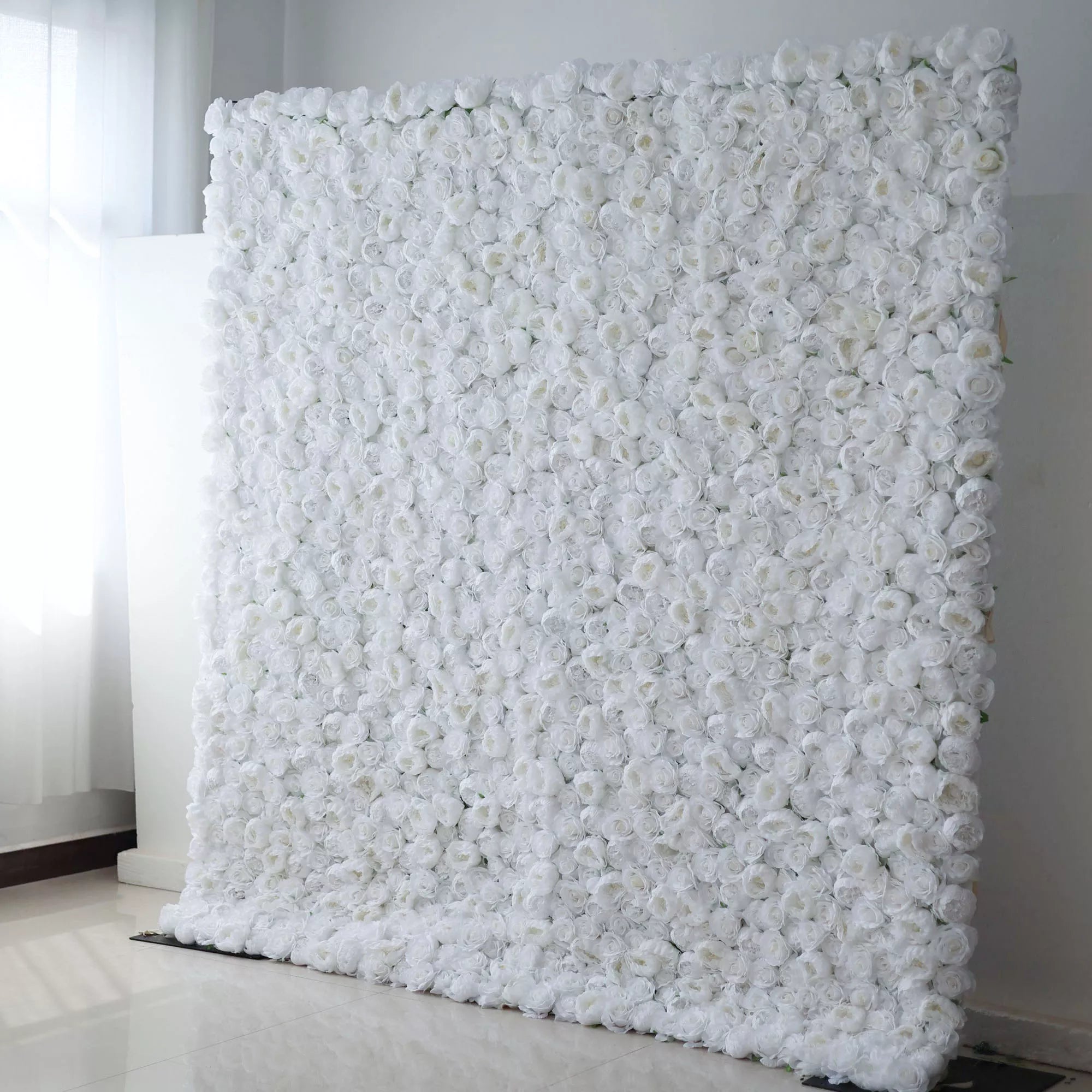 White Blossom Bliss – A Dense Array of Roses in an Artificial Fabric Flower Wall-VF-211
