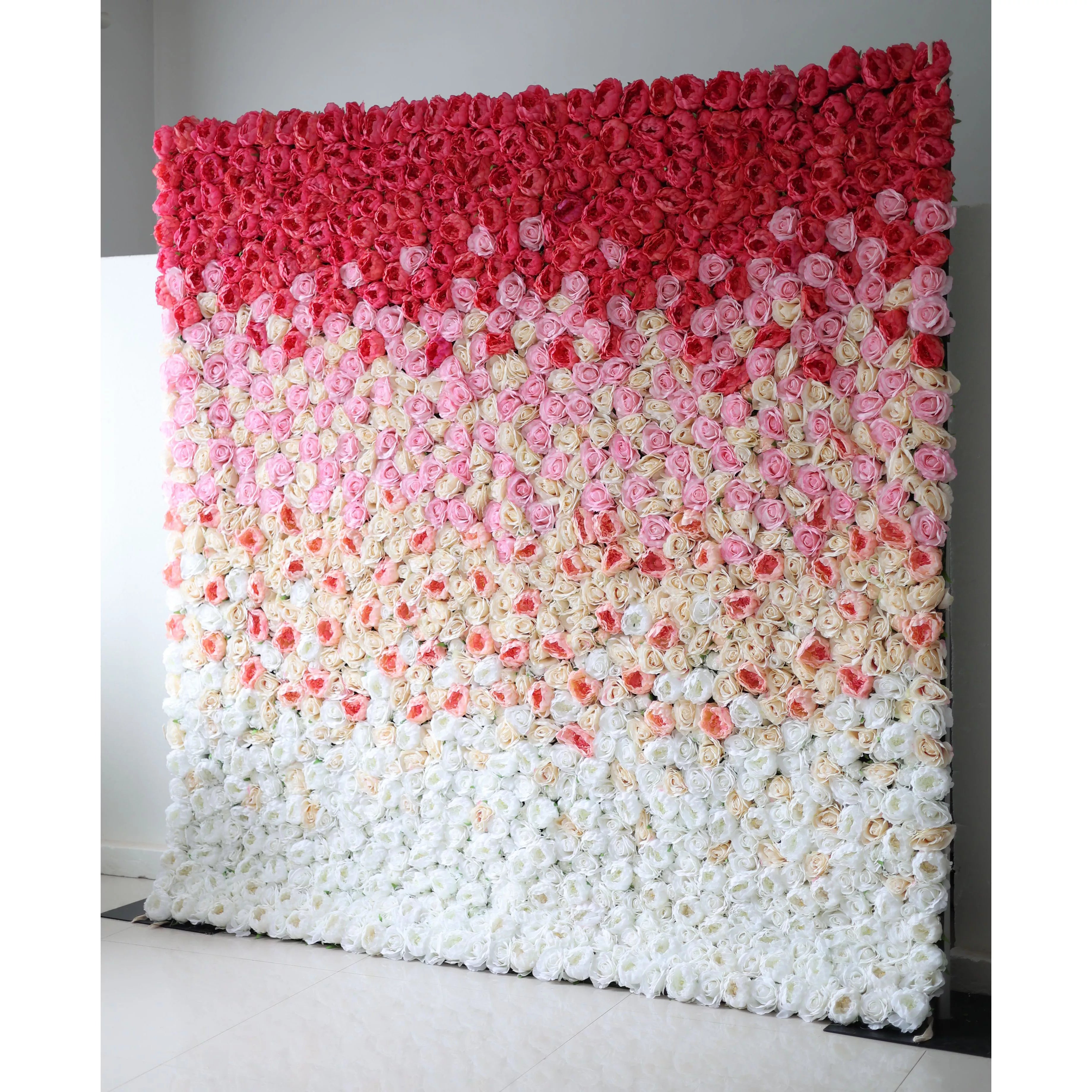 Artificial Gradient Red to White Flower Wall Wedding Backdrop, Floral Party Decor, Event Photography-VF-035
