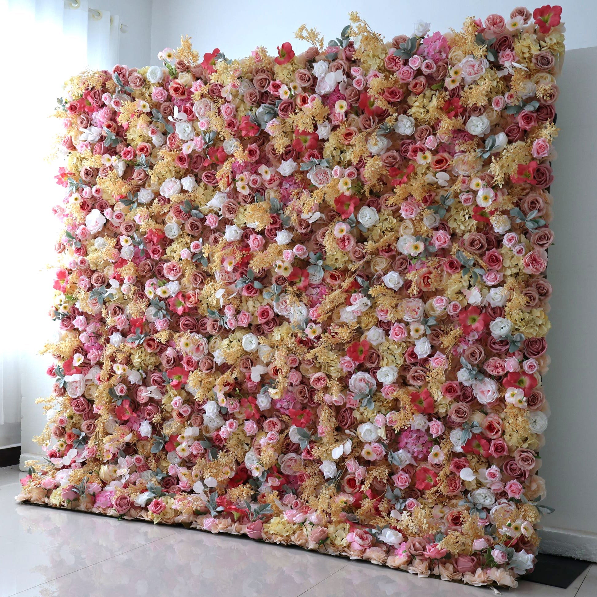 Artificial Flower Wall Wedding Backdrop, Floral Party Decor, Event Photography-VF-329