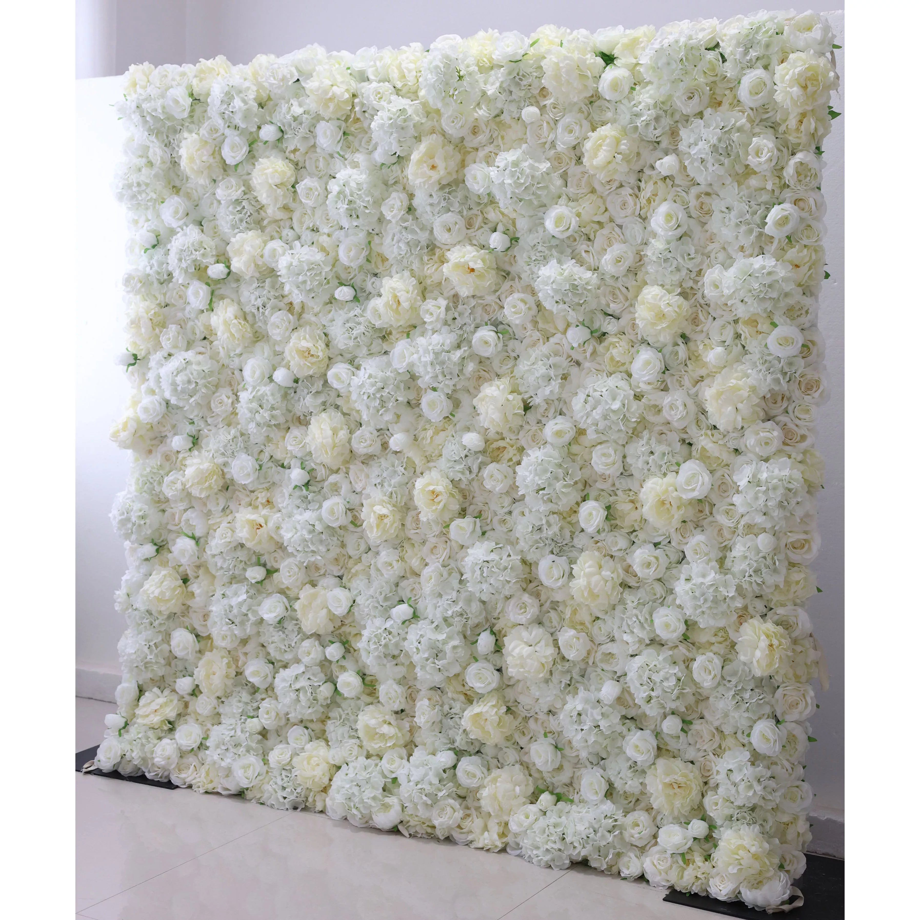Roll Up Fabric Artificial White Flower Wall Wedding Backdrop, Floral Party Decor, Event Photography