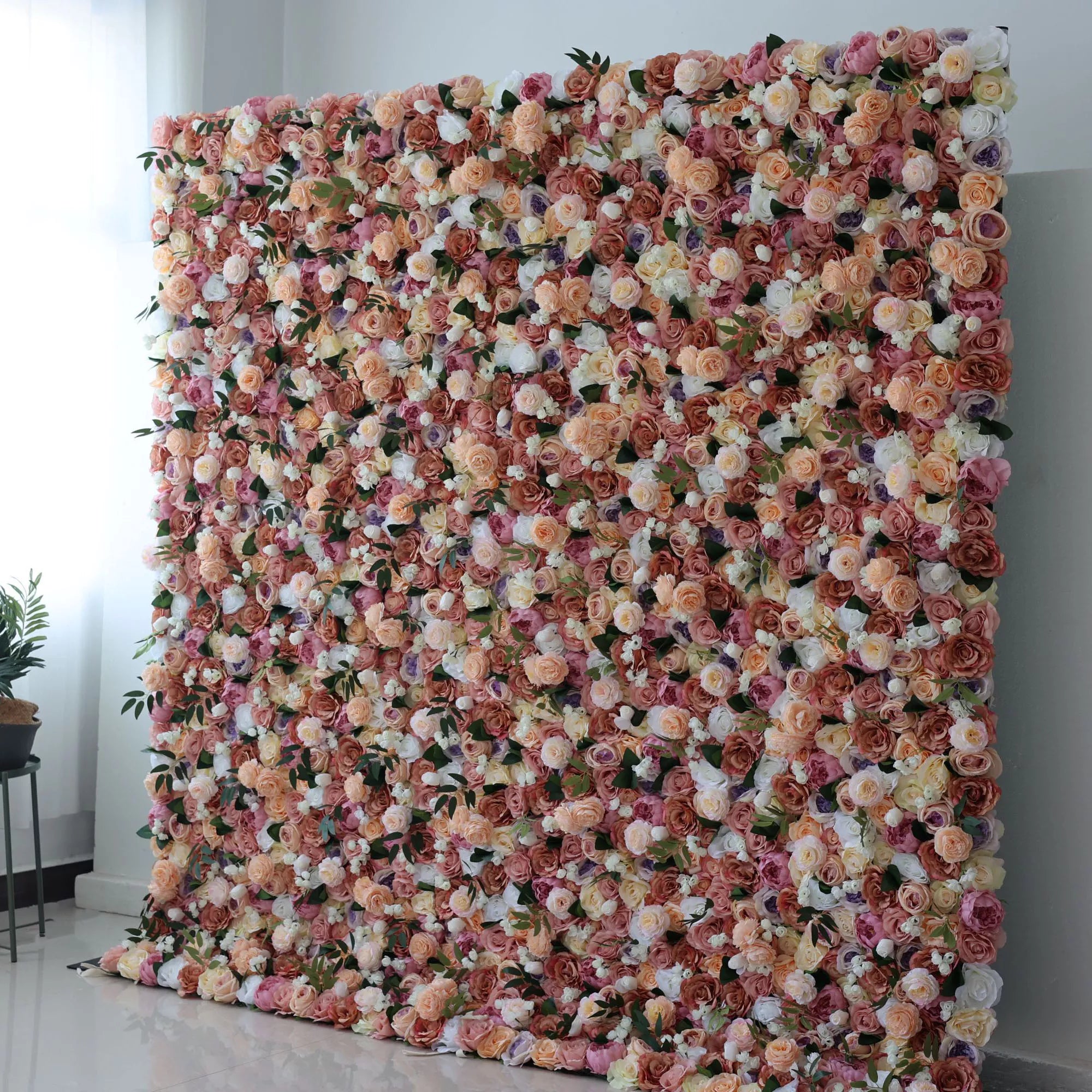Artificial Mixed of Petite Orchid, Grape, Desert Sand, Dark Sienna Flowers Carpet Flower Wall Wedding Backdrop, Floral Party Decor, -VF-023