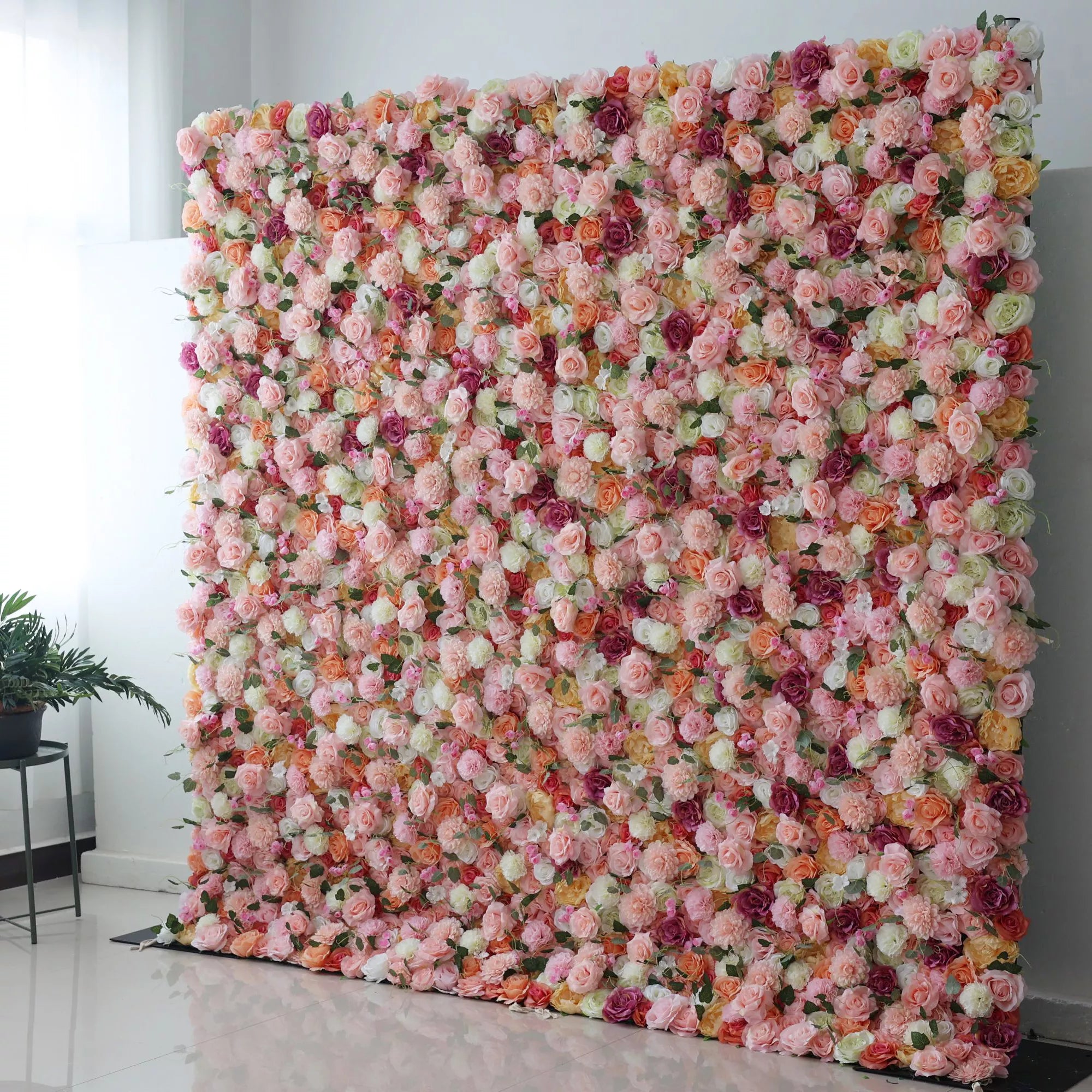 Artificial Flower Wall Backdrop Garden of Dreams: Pastel Rose Symphony - From Radiant Celebrations to Zen Retreats-VF-228
