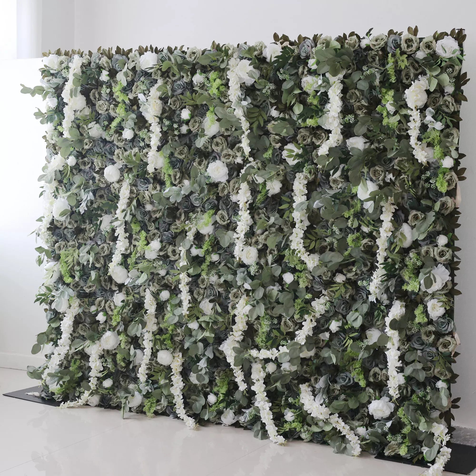 Verdant Elysium – A Lush Blend of Green Foliage & Cascading White Blossoms – The Quintessential Nature-Inspired Wall for Garden Parties, Eco-Themed Events & Green Interiors-VF-222-2