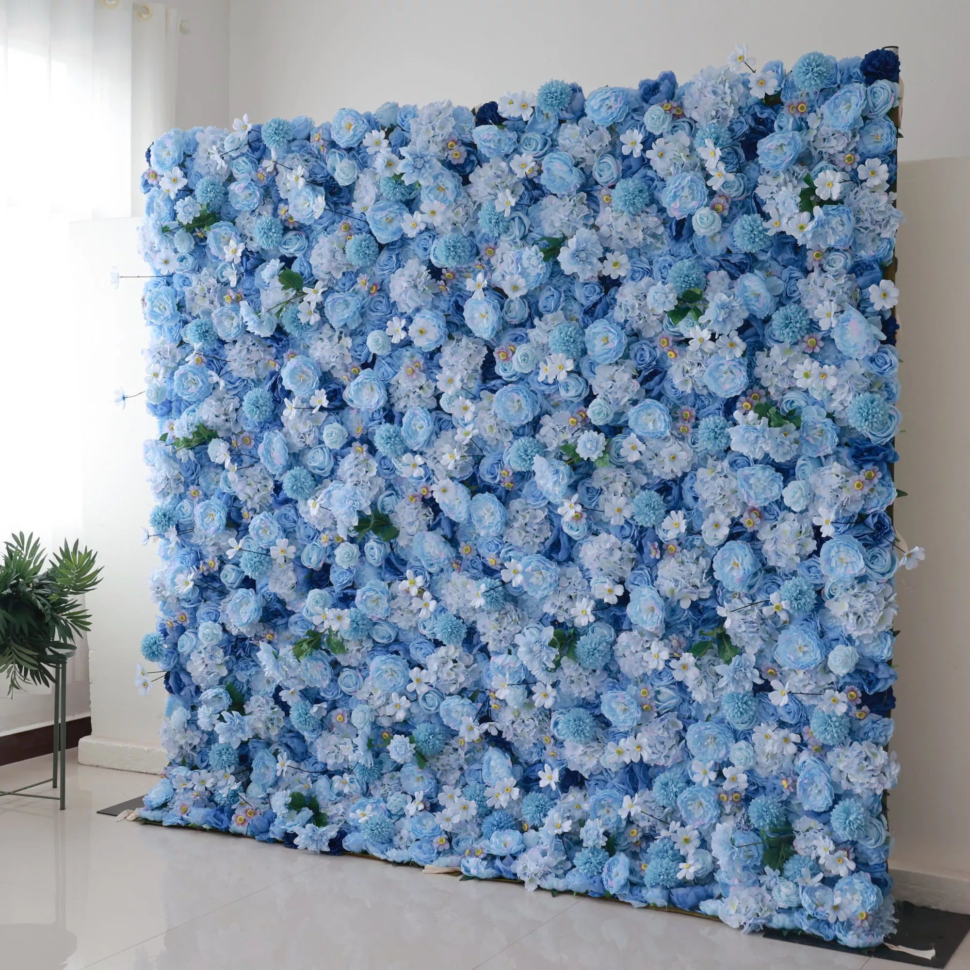 Azure Blooms Gala – An Enchanting Medley of Sky Blue & Pearly White Fabric Flowers – Prime Floral Display for Summer Fetes, Celebrations & Modern Home Accents-VF-219-4