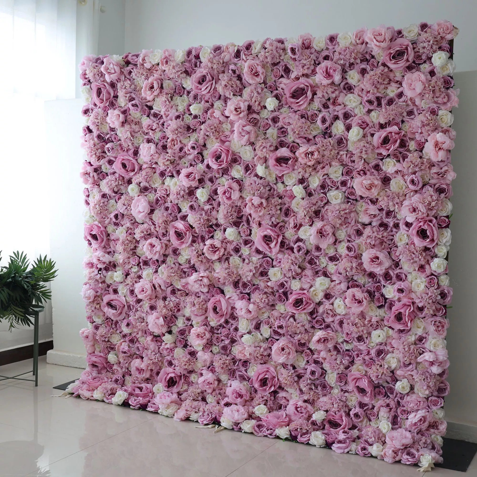 Artificial Mix Purple Rose and White Flower Wall Wedding Backdrop, Floral Party Decor, Event Photography-VF-048-3