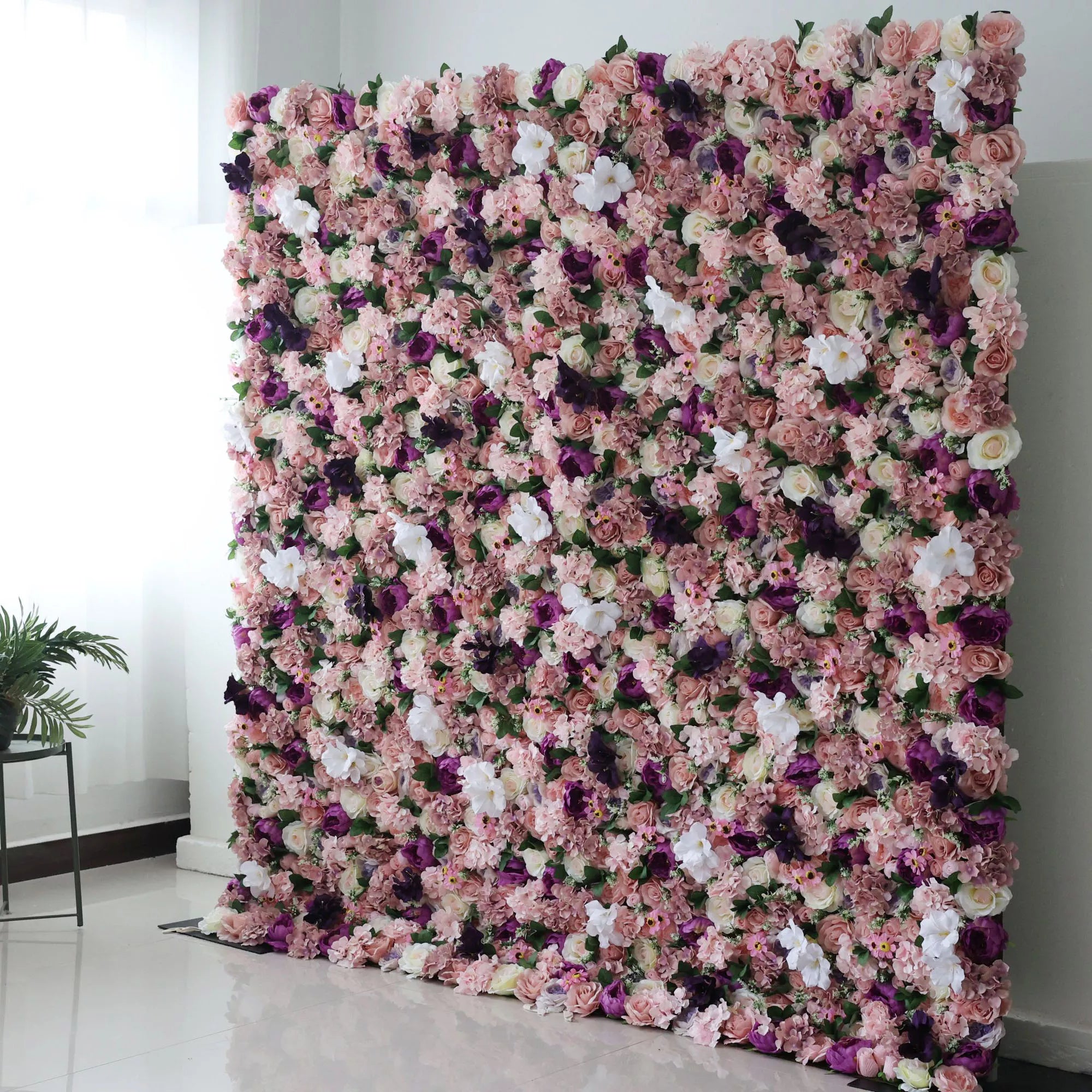 Artificial Mix Rose Red and Dark Purple Flower Wall Wedding Backdrop, Floral Party Decor, Event Photography-VF-046