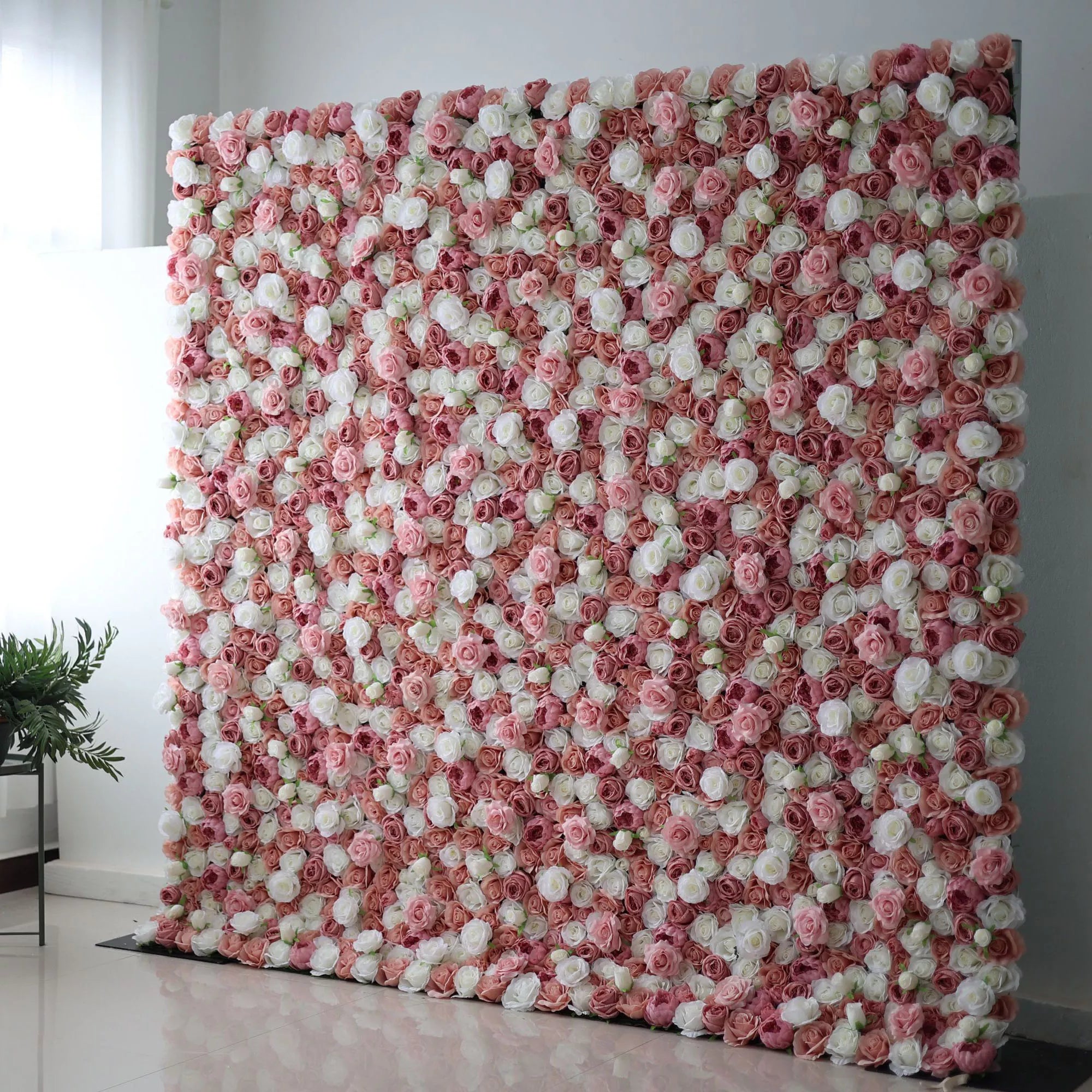 Artificial Mix Rose Red & White Flower Wall Wedding Backdrop, Floral Party Decor, Event Photography-VF-038
