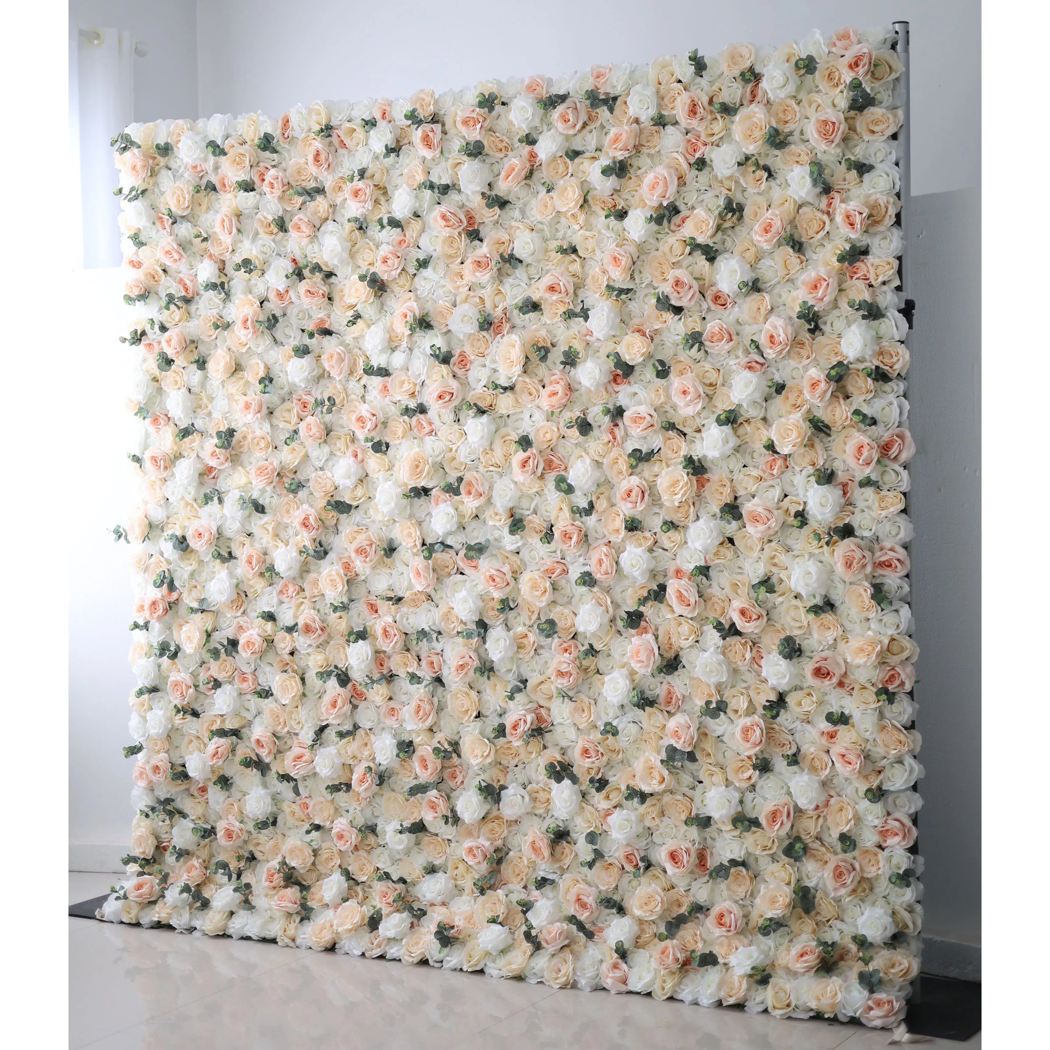 White & Rose Fog Artificial Flower Wall Backdrop - Fabric Floral Decor for Events, Photography