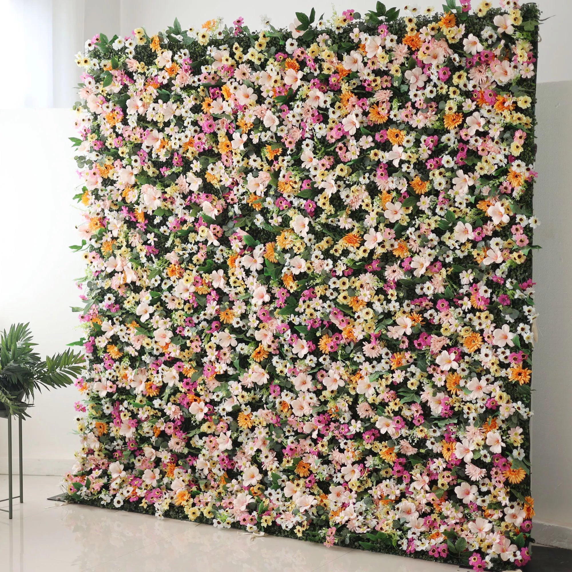 Artificial Brown Mixed Pink and Fawn Double Colonial White and Green Leaves Floral Wall Wedding Backdrop, Floral Party Decor, Event Photography-VF-074