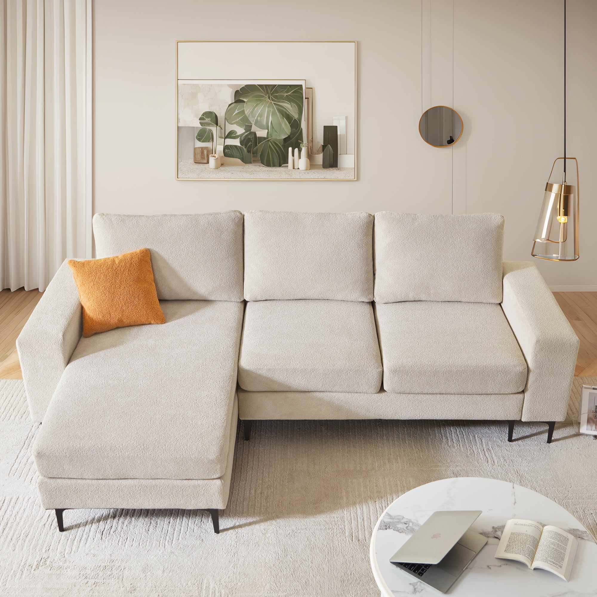 97" Elegant Cloud Velvet L-Shaped Sofa with Chaise