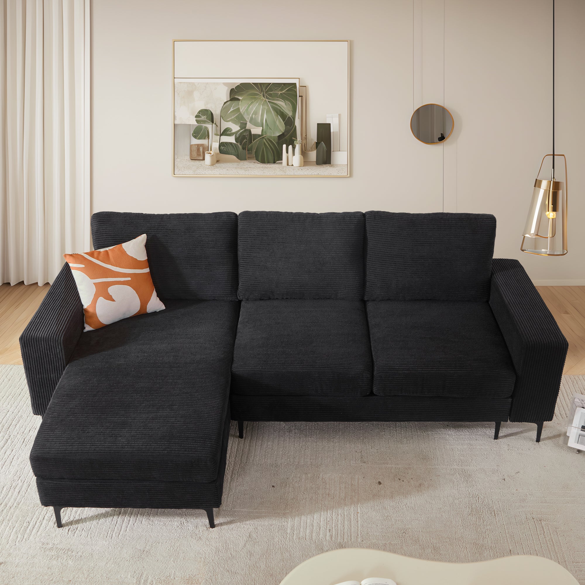 97"  Modern Corduroy L Shaped Couch