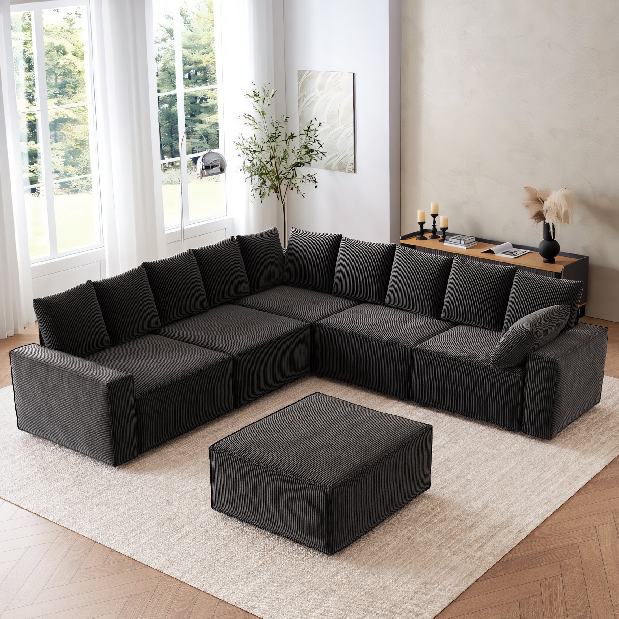 Living Room Modular Couch 6-Pieces Set, Wide Armrests