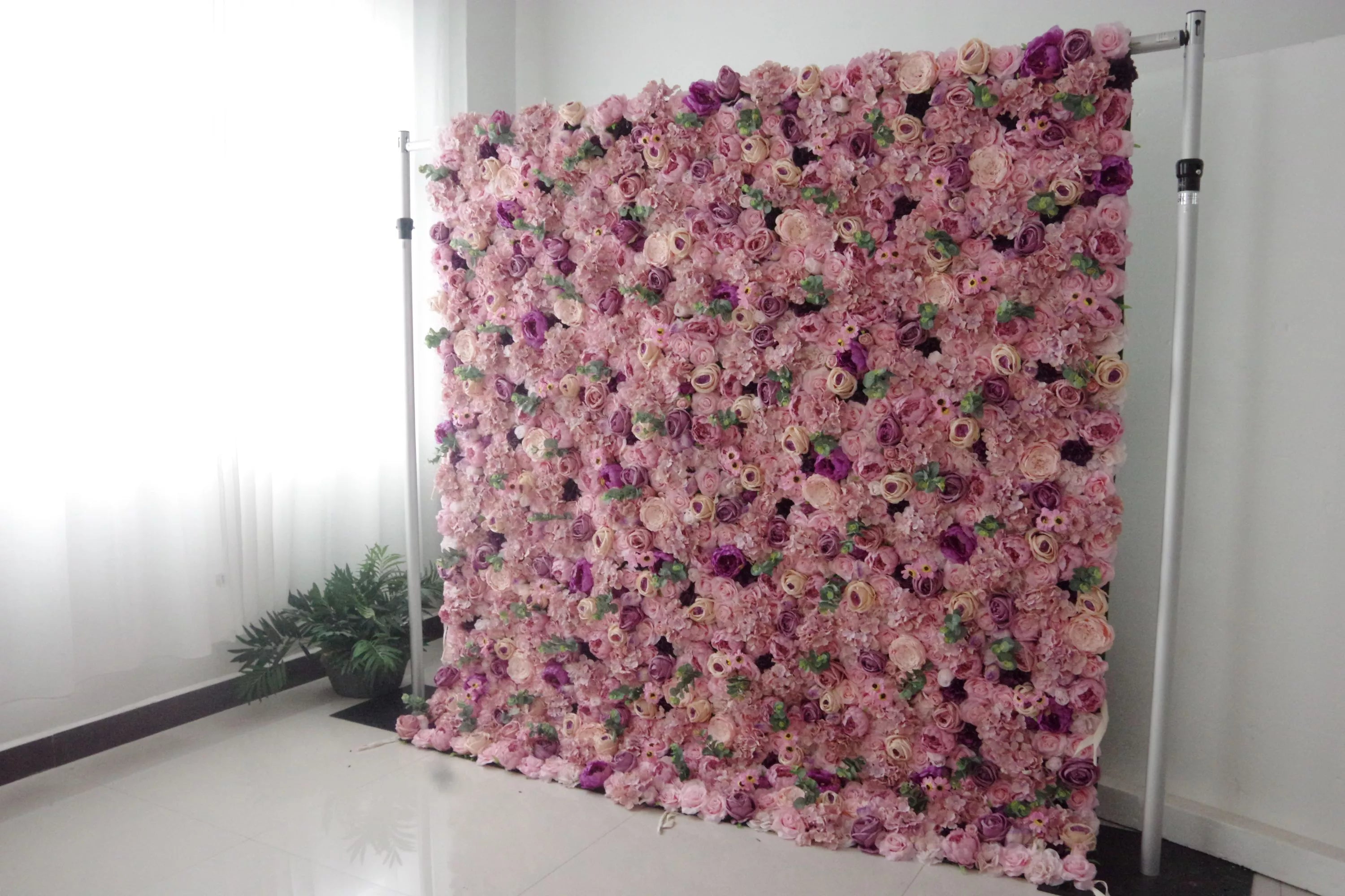 Artificial Mix Rose Red and Pink Flower Wall Wedding Backdrop, Floral Party Decor, Event Photography-VF-044