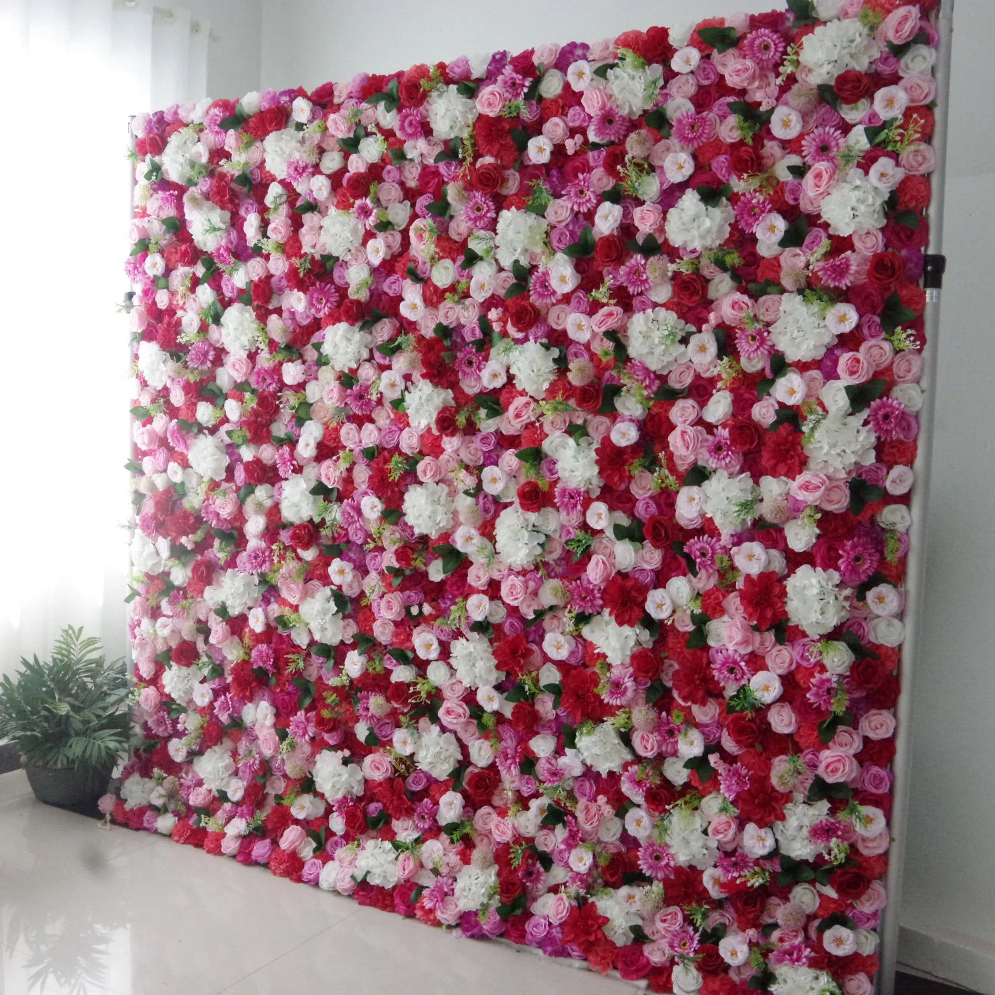 Artificial Mix Rose Red White and Pink Flower Wall Wedding Backdrop, Floral Party Decor, Event Photography-VF-042