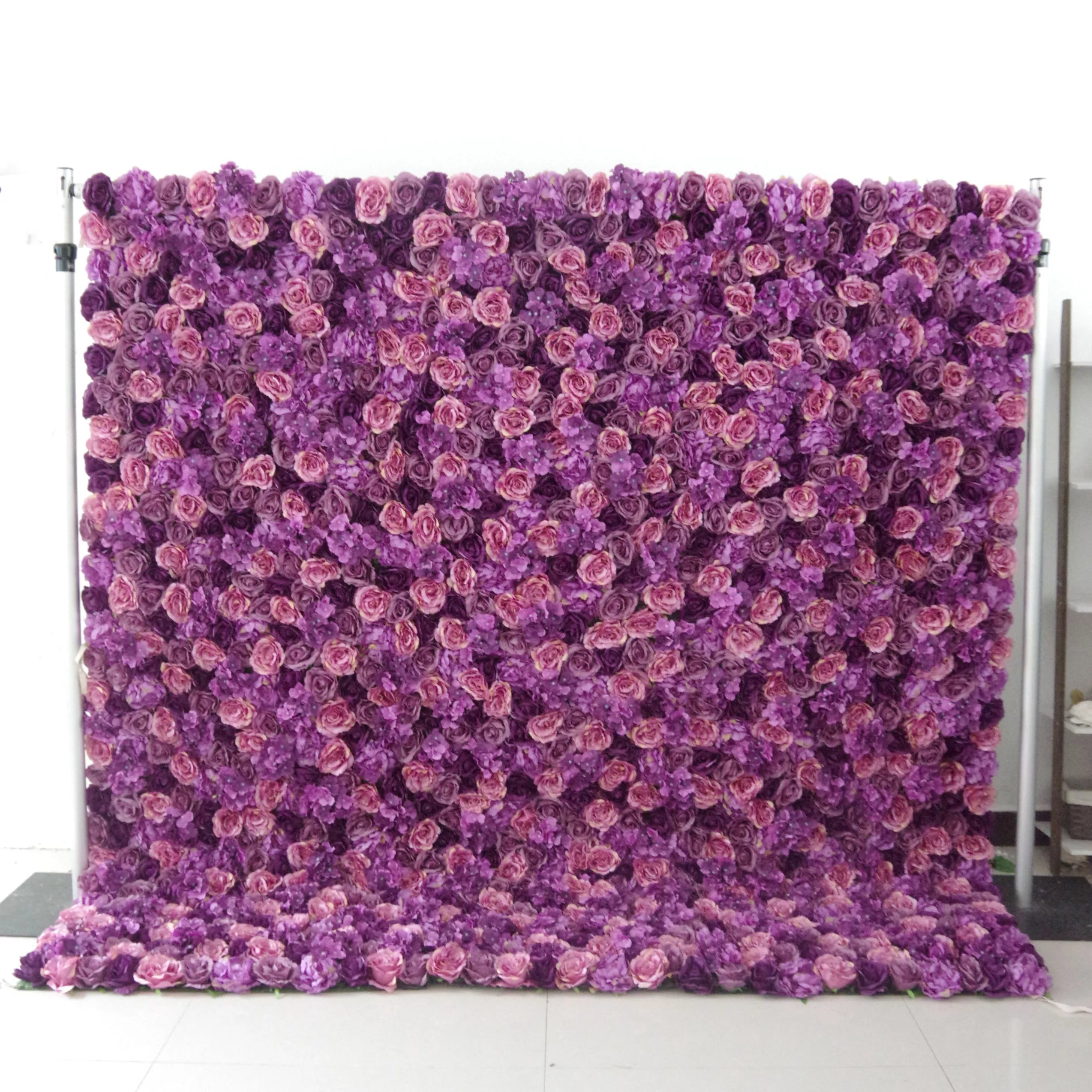 Artificial Mix Purple Flower Wall Wedding Backdrop, Floral Party Decor, Event Photography-VF-039