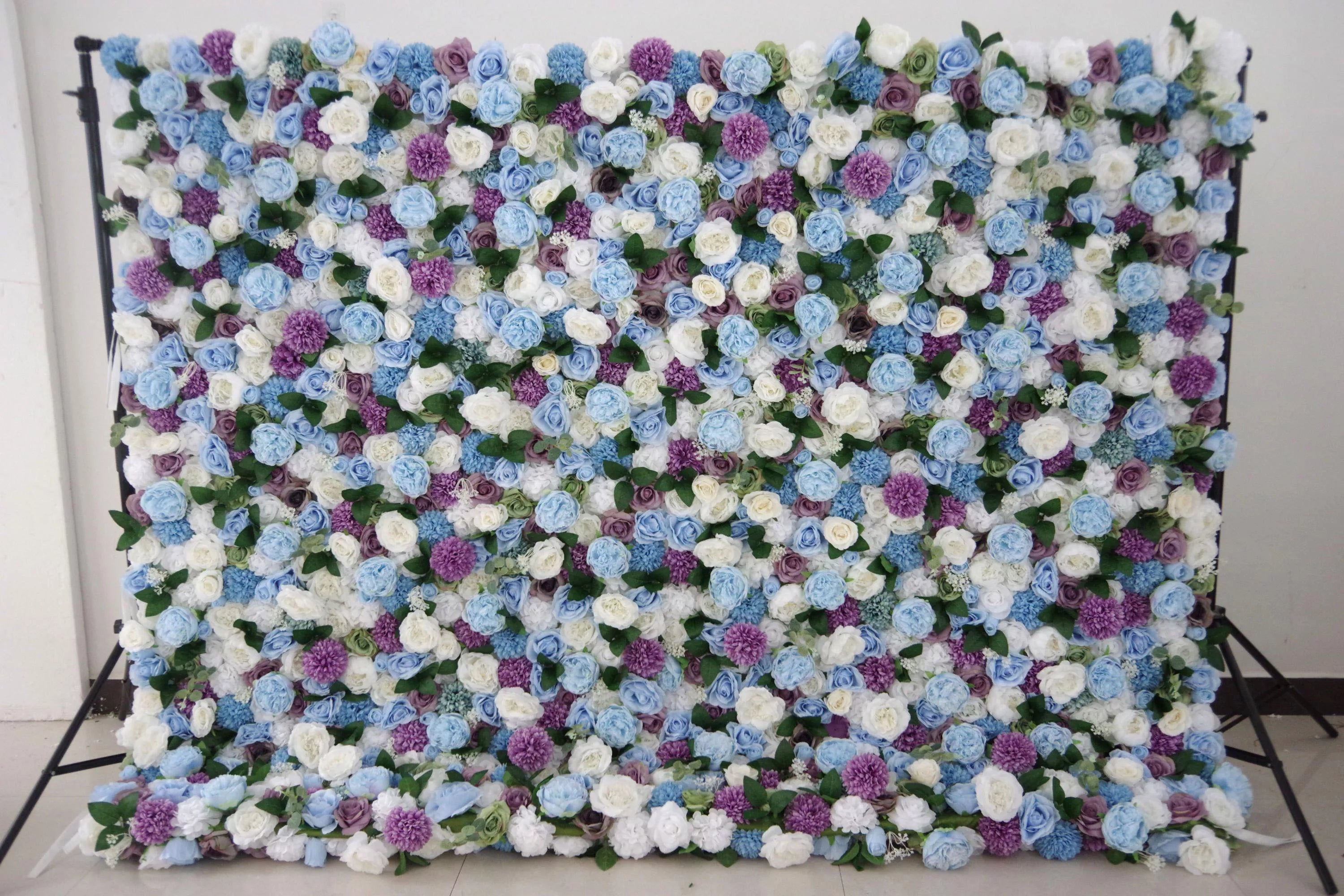 Artificial Mix Purple White and Blue Flower Wall Wedding Backdrop, Floral Party Decor, Event Photography-VF-036