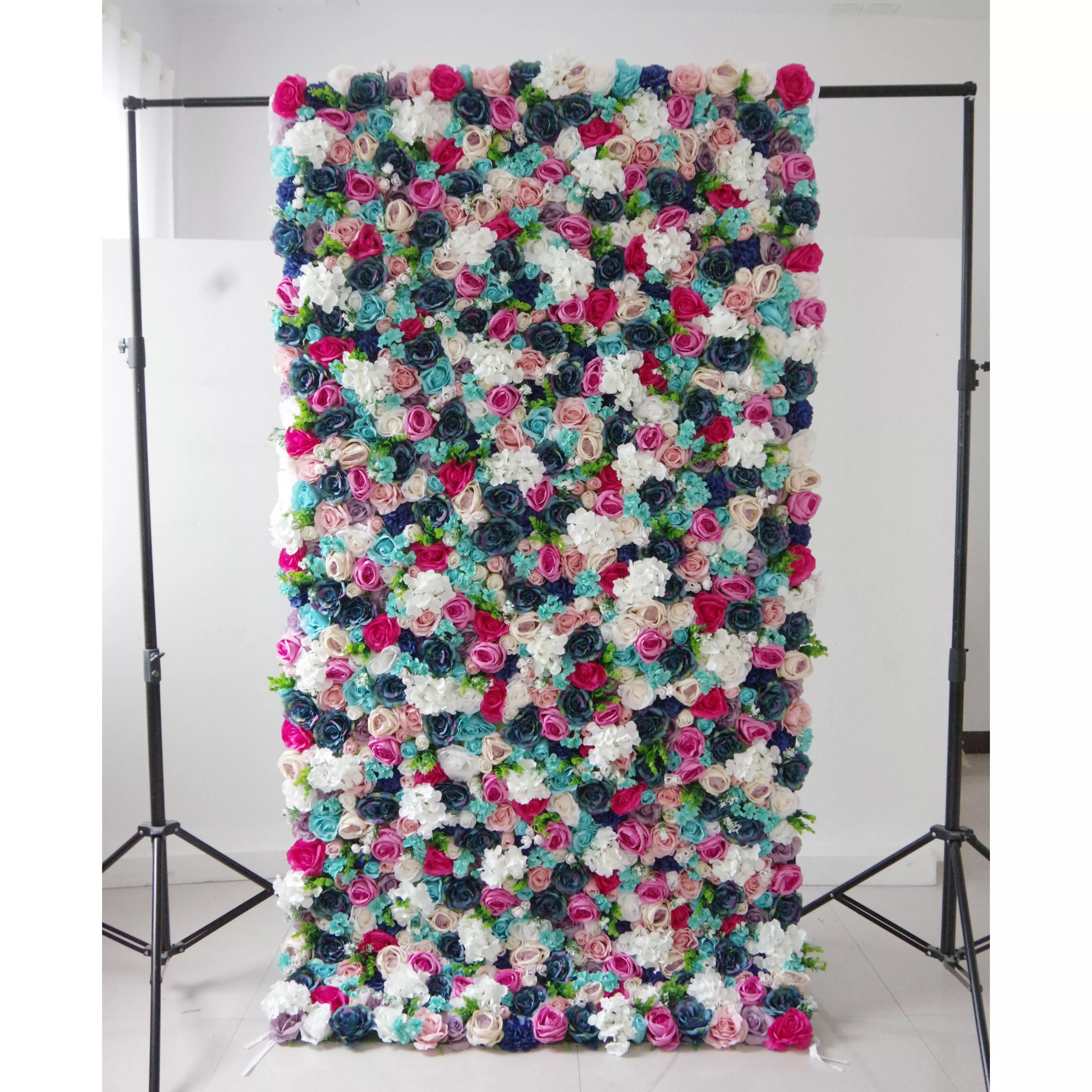 Artificial Mix Purple White Rose Red and Blue Flower Wall Wedding Backdrop, Floral Party Decor, Event Photography-VF-037