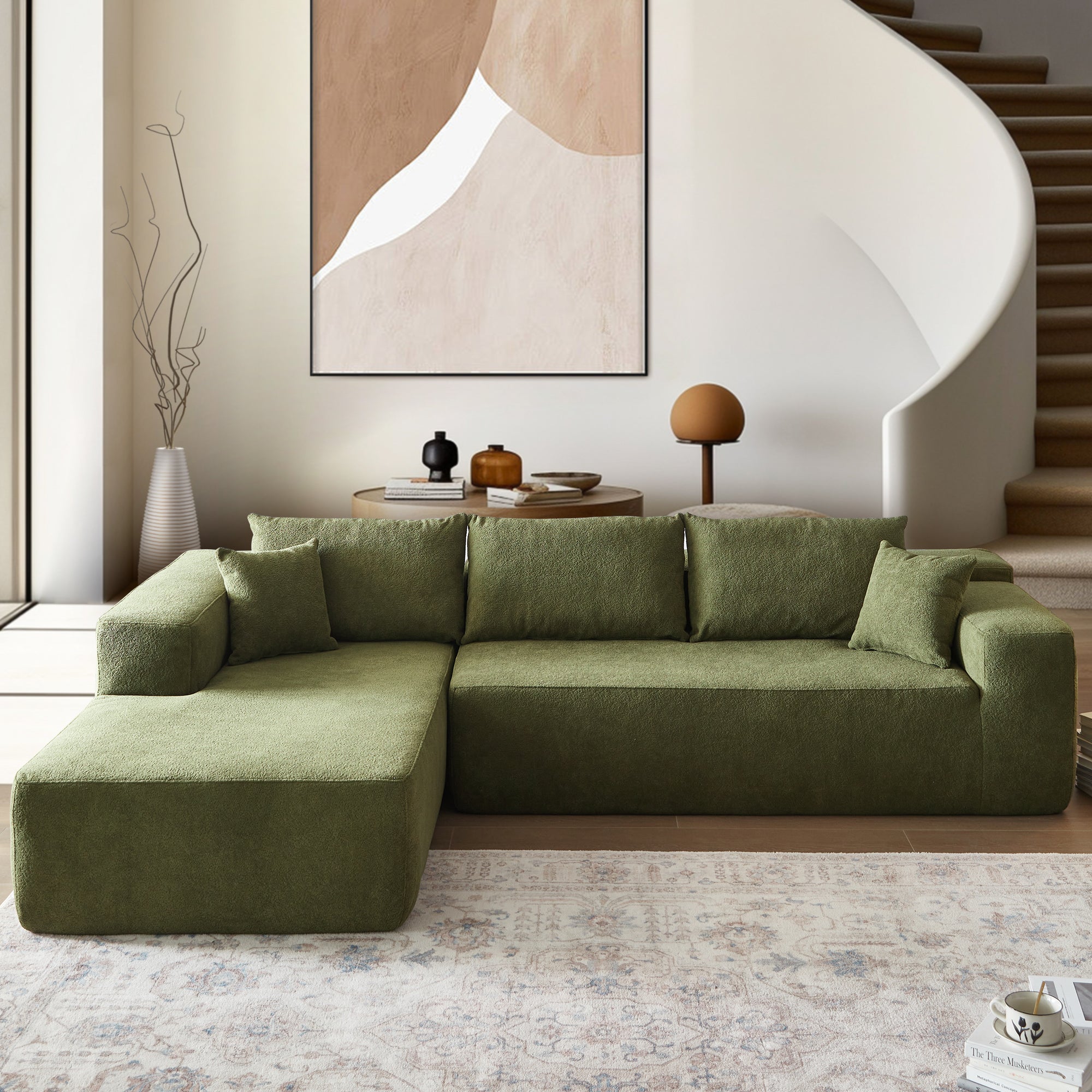 104" L-Shape Modular Couch with Chaise,Cloud Velvet Fabric,No Assembly Required