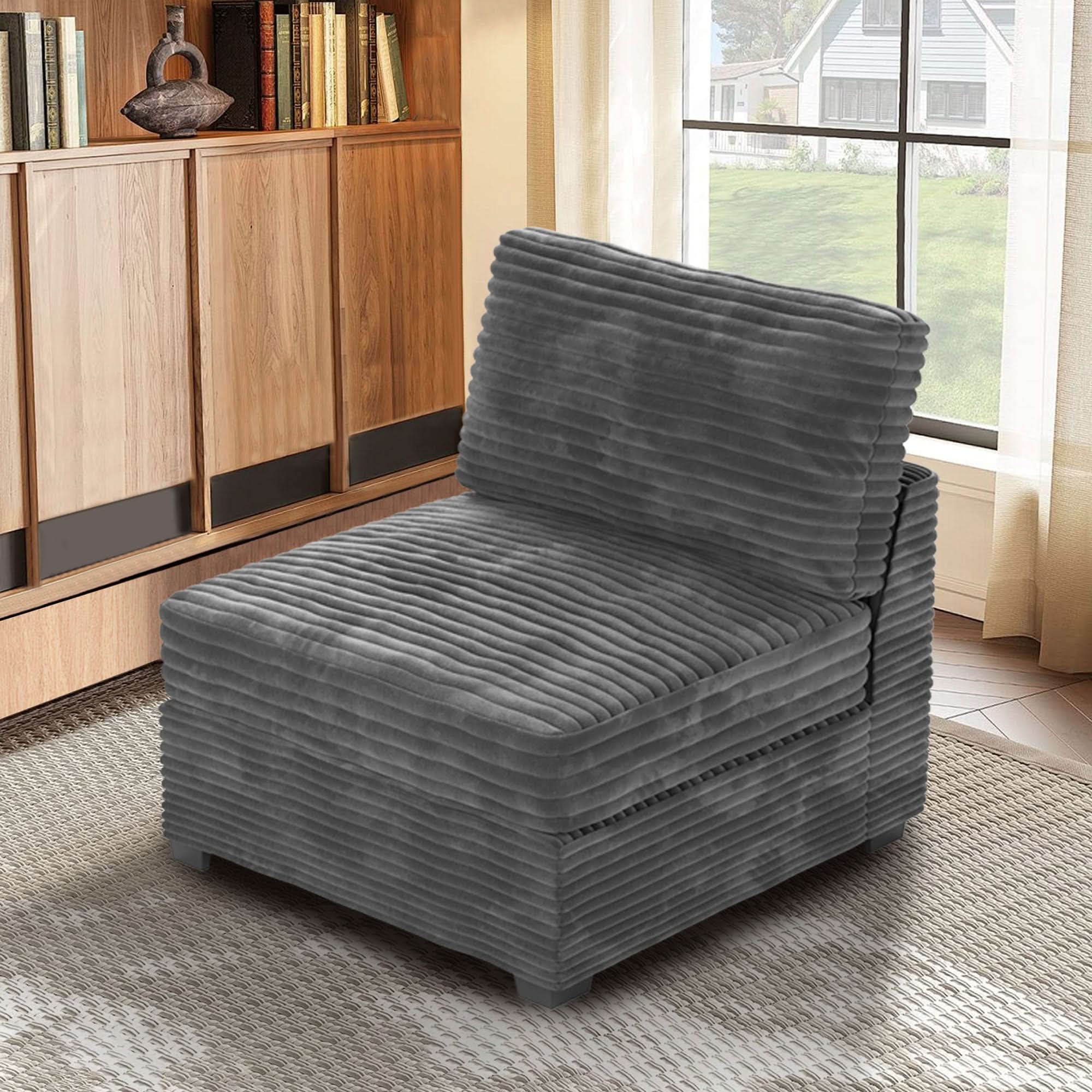 Living Room Modular Couch Armless Chair, 1 Wale Plush Corduroy Fabric