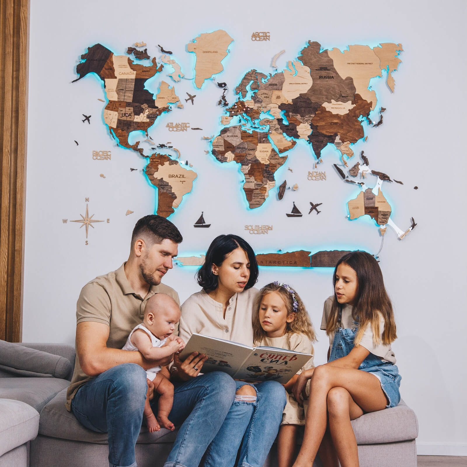 3D LED Wooden World Map 2.0 (with acrylic background)
