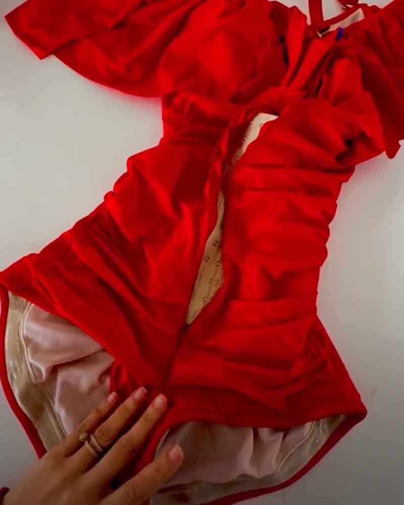 Body shaping ruffled triangular jumpsuit（Pre-Sale)