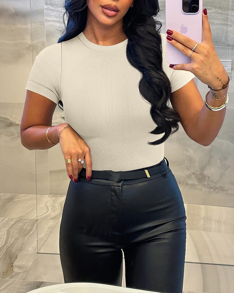 Ribbed Short Sleeve Bodysuit