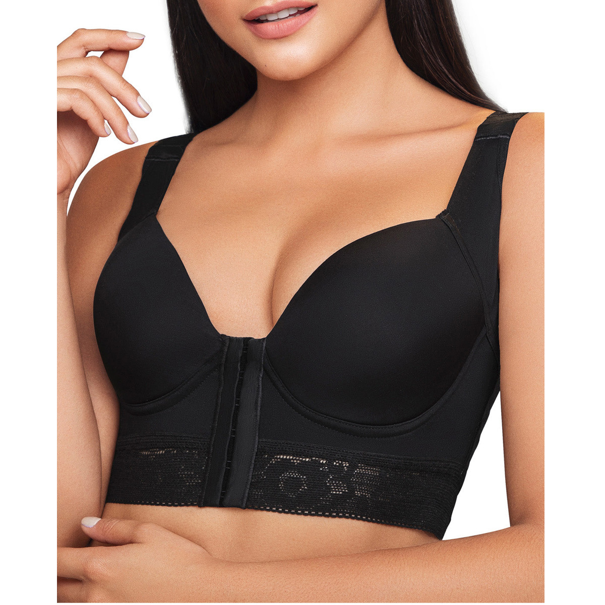 Women Push Up Back Support Front Closure Hook Full Figure Bras Posture