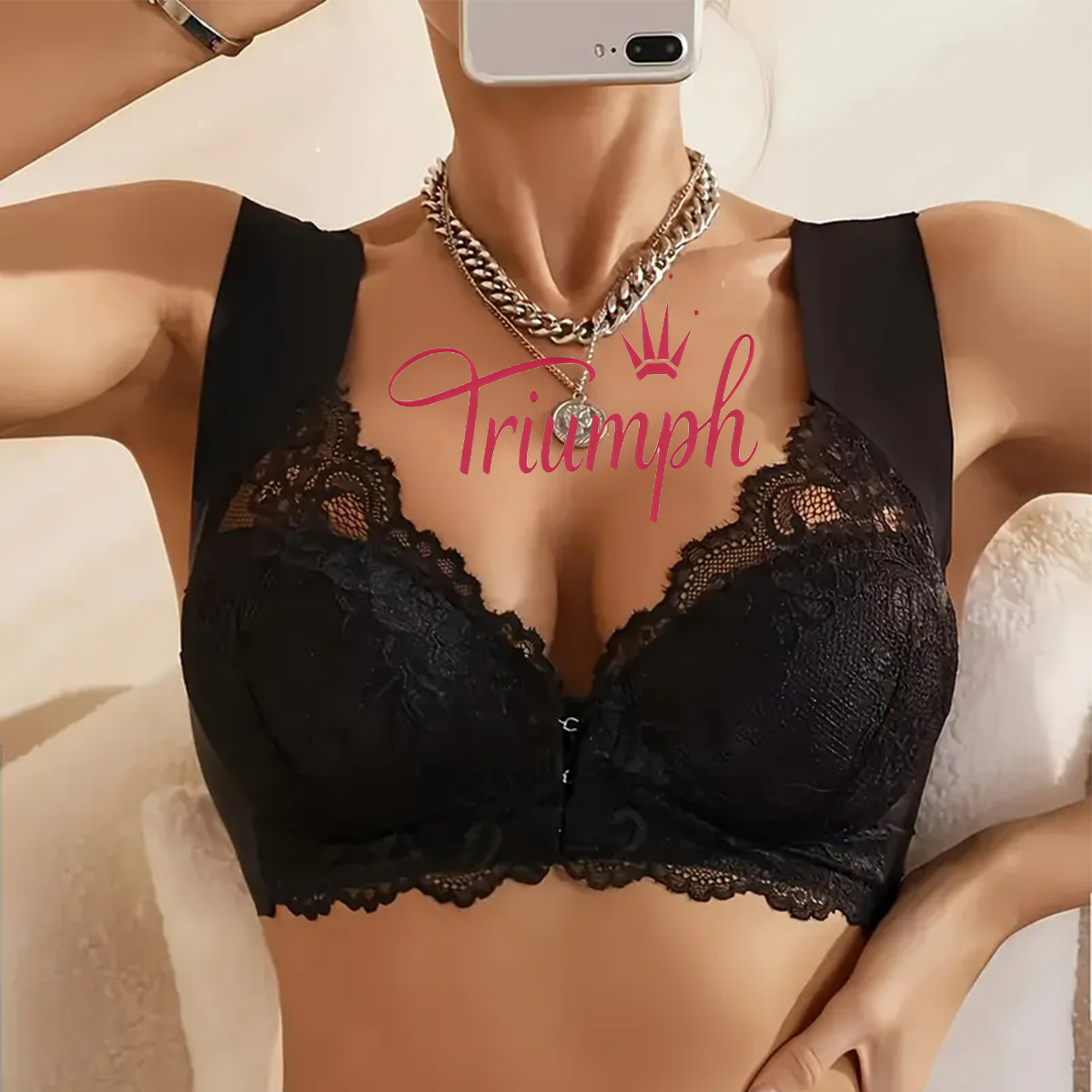 Triumph - (3 piese) 💥Sutien wireless din dantelă cu flori închise