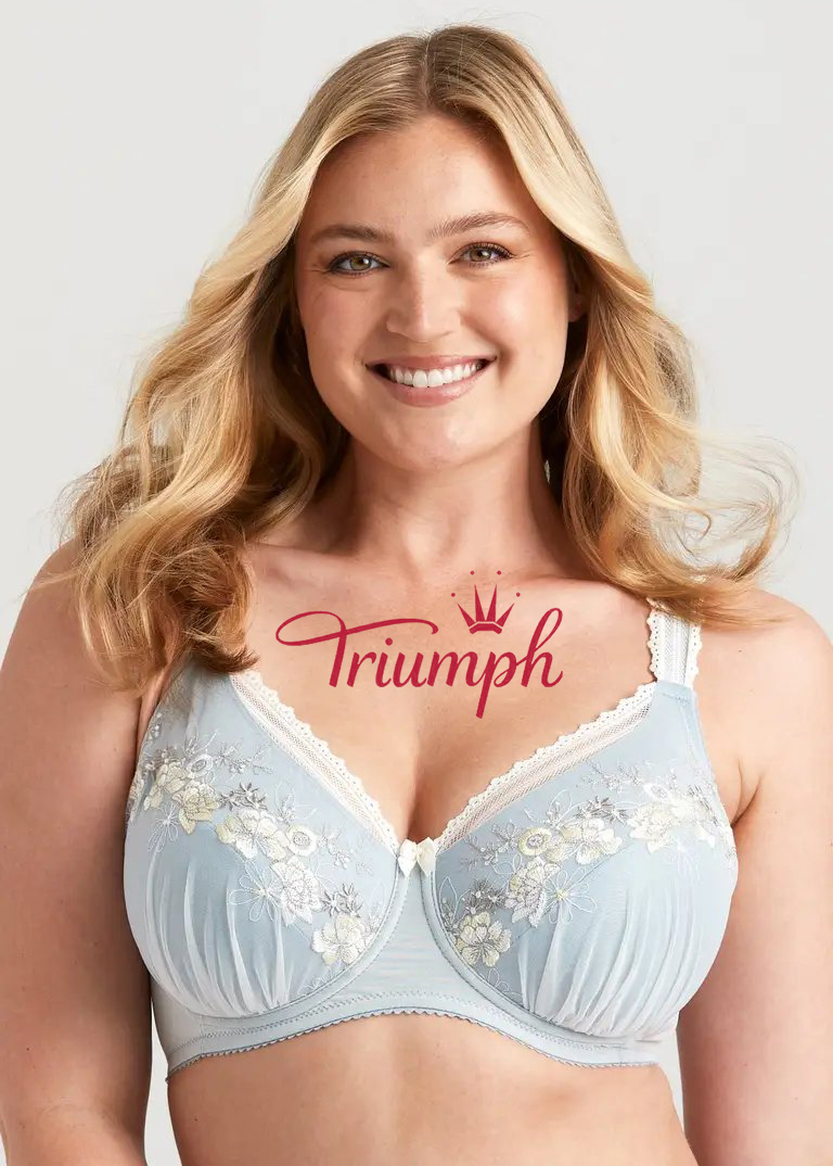 Triumph – (3 ks) 💖 Push-up podprsenka s květinovou výšivkou s plnými košíčky🎁