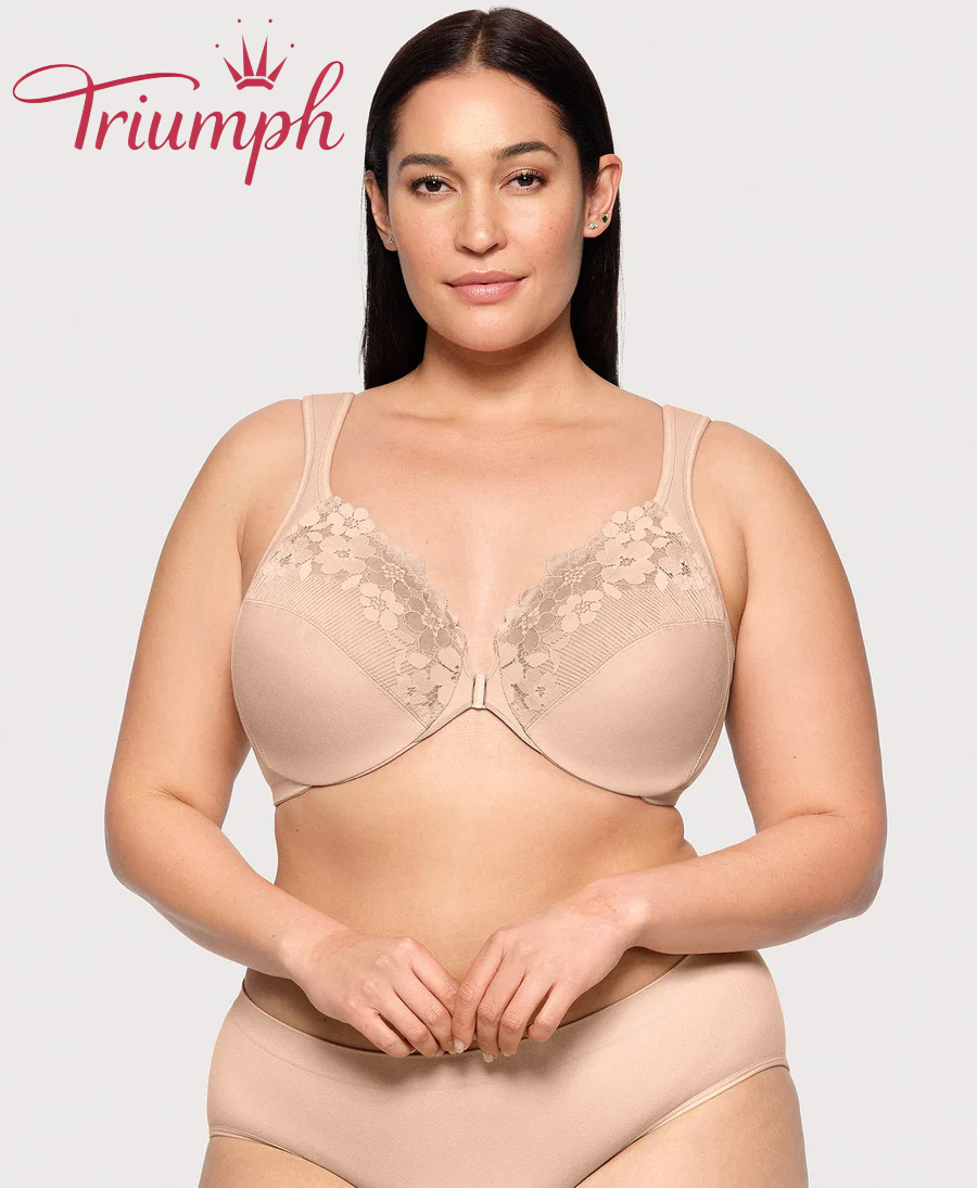 Triumph - (4 sztuki) Biustonosz bawełniany z haftowaną koronką zapinany z przodu