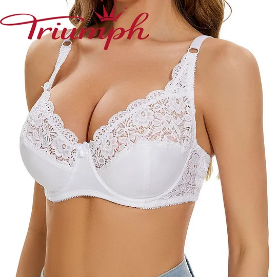Triumph® 4 szt. 💖50% zniżki✨Seksowny biustonosz z haftowaną koronką w dużym rozmiarze, regulowany, na fiszbinach [65A-120H]