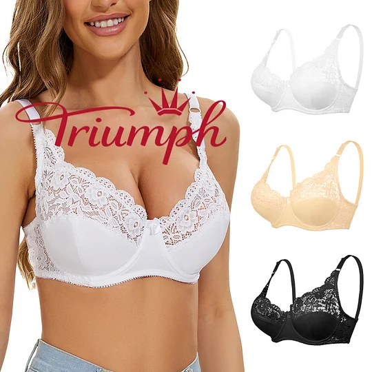 Triumph® 4 szt. 💖50% zniżki✨Seksowny biustonosz z haftowaną koronką w dużym rozmiarze, regulowany, na fiszbinach [65A-120H]