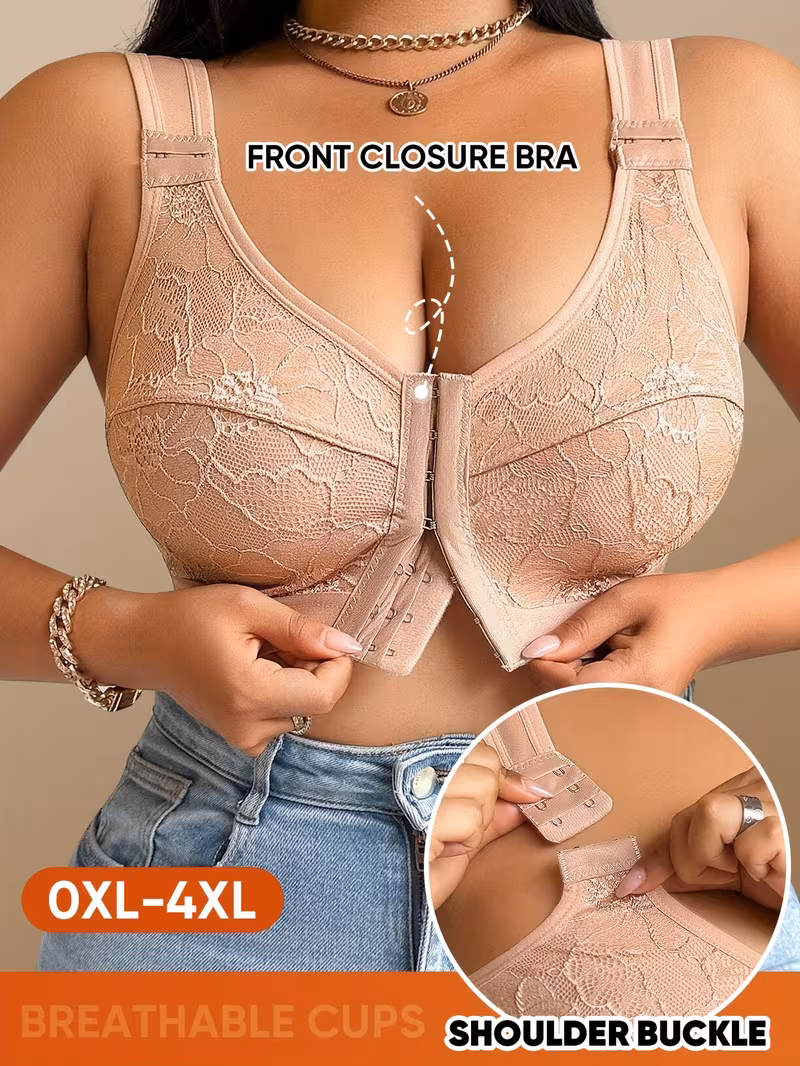 👙TRIUMPH – [3 ks]🔥50% Dámská podprsenka bez kostic pro větší velikosti s předním zapínáním - nastavitelná ramenní ramínka, měkký prodyšný krajkový lem