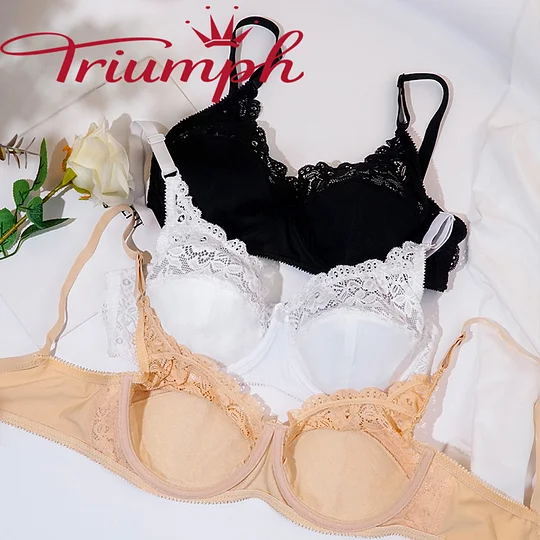 Triumph® 4 szt. 💖50% zniżki✨Seksowny biustonosz z haftowaną koronką w dużym rozmiarze, regulowany, na fiszbinach [65A-120H]