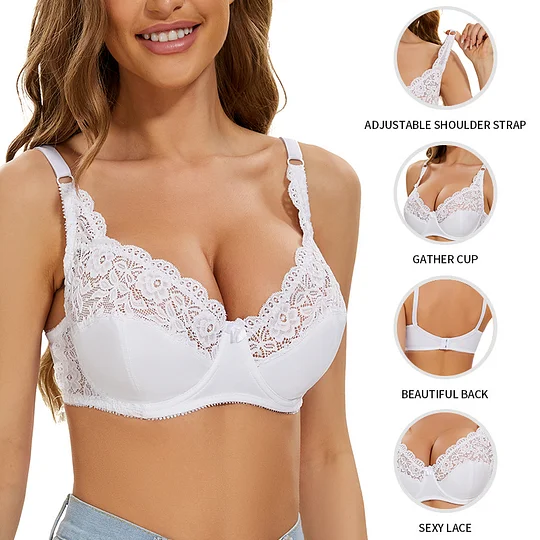 Triumph® 4 szt. 💖50% zniżki✨Seksowny biustonosz z haftowaną koronką w dużym rozmiarze, regulowany, na fiszbinach [65A-120H]
