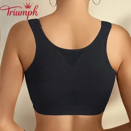 Triumph - 3 ks 💝Podprsenka se šněrováním vpředu, kulatý výstřih, jednobarevná 【75A-110E】