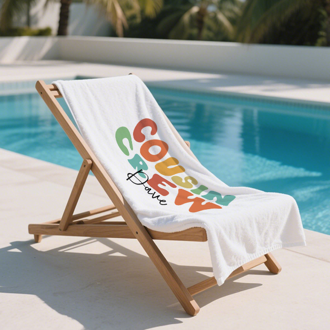 Personalized Name Cousin Crew Beach Towel, Perfect for Family Outings - CustWit