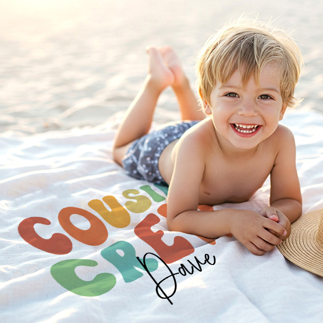 Personalized Name Cousin Crew Beach Towel, Perfect for Family Outings - CustWit