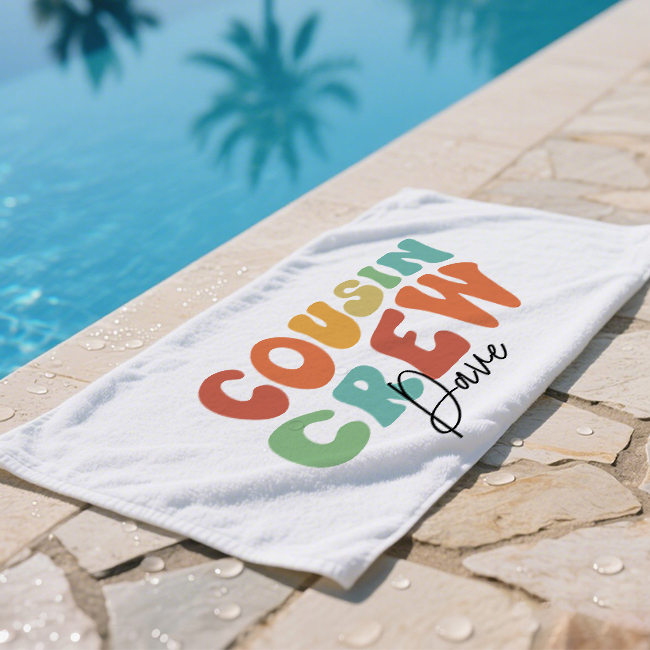 Personalized Name Cousin Crew Beach Towel, Perfect for Family Outings - CustWit