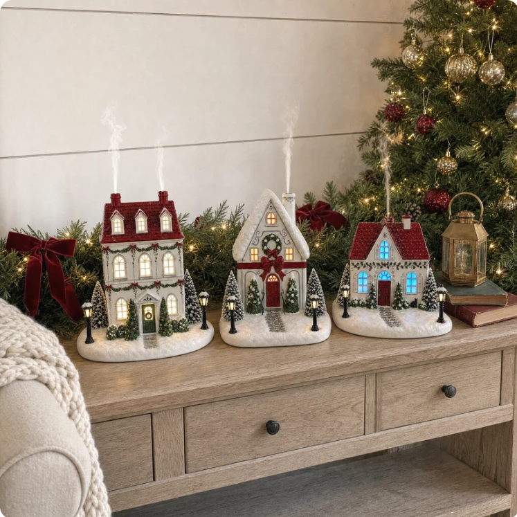 Enchanted Christmas Cottage Aroma Diffuser, Snowy Holiday Village Home Accent, Cozy Seasonal Gift