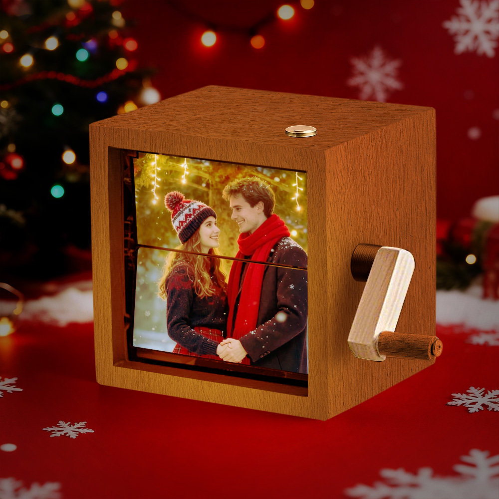 Custom Photo Flipbook Frame Animation Machine Mechanical Hand-cranked Flipbook Box Photo Album with Light Black Walnut Christmas Gifts