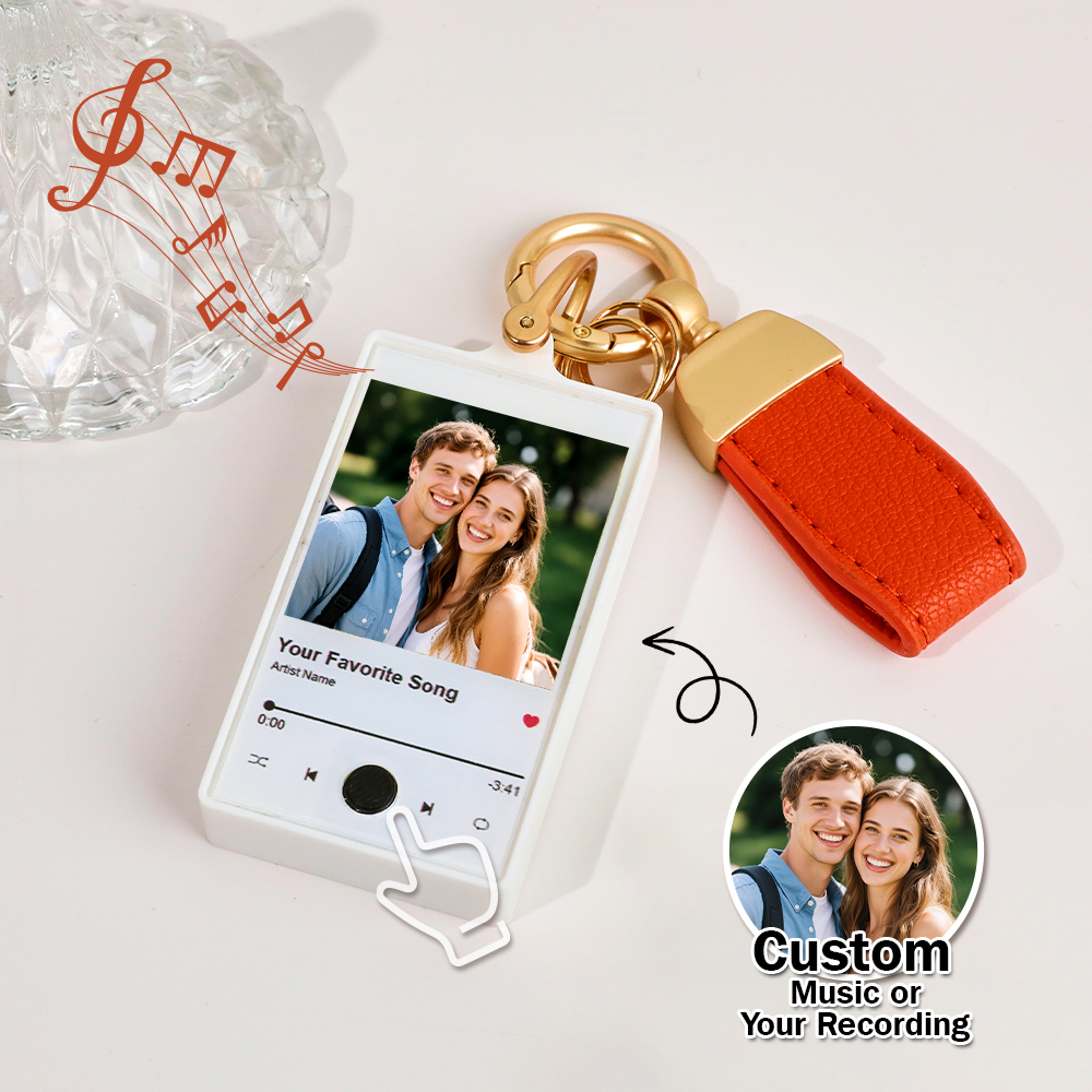 Custom Keychain With Photo and Text – Meaningful Gift with Your Personalized Music or Recording For Dad, Mom, Family, Friends