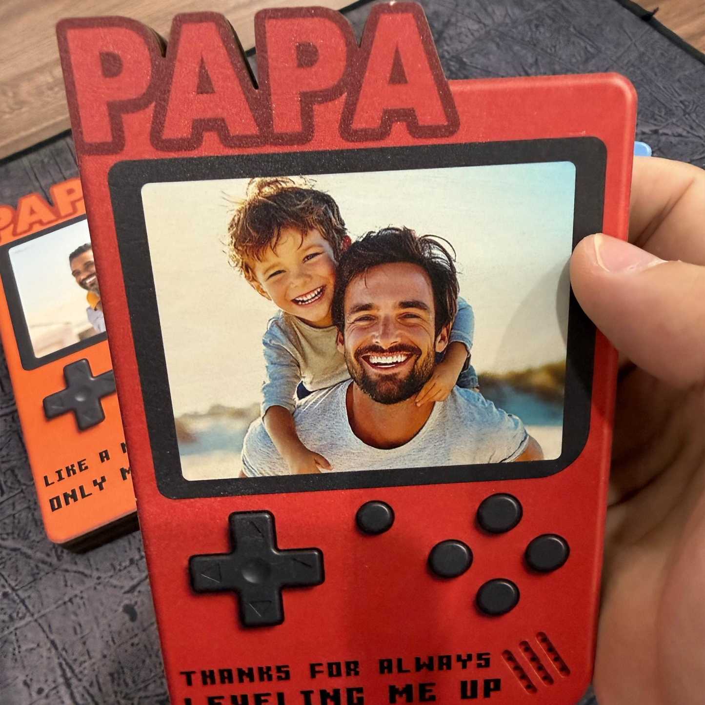 Personalized Fathers Day Gift for Gamer Dad, Custom Photo Dad Frame, Retro Game Console Photo Wooden Block Sign, Game Lover Room Decor