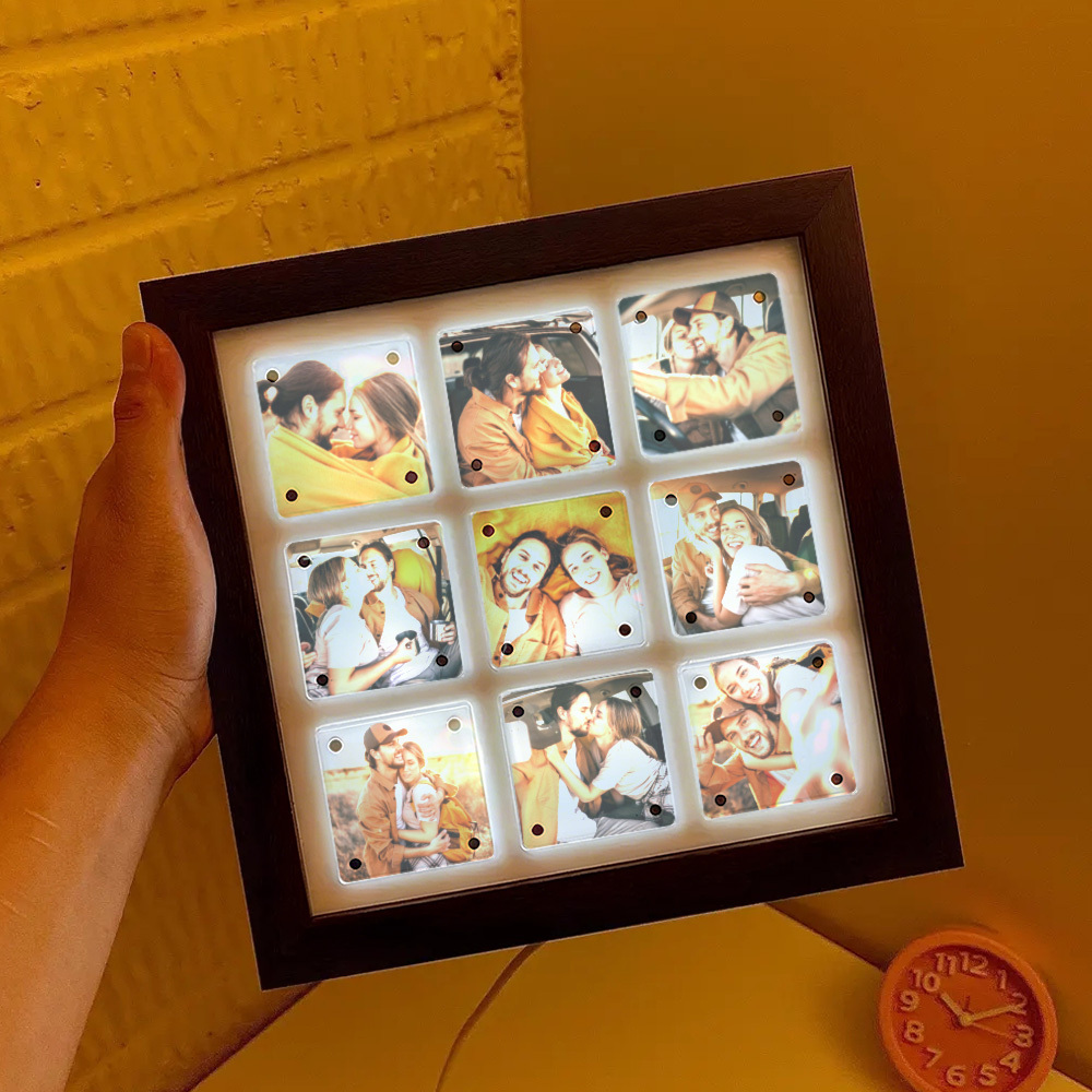 LED Light Up Collage Picture Frame, 9 Opening Photo Display, Backlit Shadow Box Frame, Kawaii Desk Decor Gift