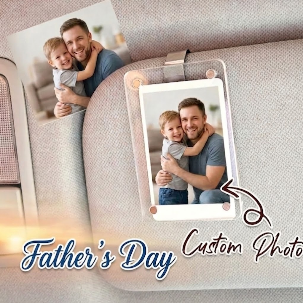 Personalized Car Photo Holder – Custom Sun Visor Clip | Couple Gift Mother's Or Father's Day Gift