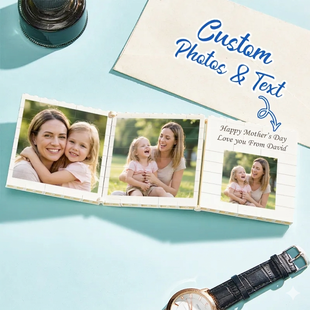 Personalized Fold-Out Mommy & Me Brick Photo Block Gift Mini Photo Album Keepsake Gift for Mom, Puzzle, Her, Mom, Mothers Day, Grandmom