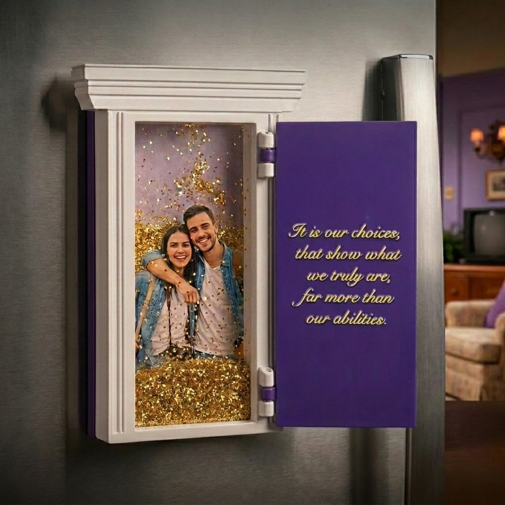 Custom Floating Liquid Glitter Fridge Magnet – Openable Metallic Frame for Personalized Photos & Text, Sparkling Decorative Shaker Magnet