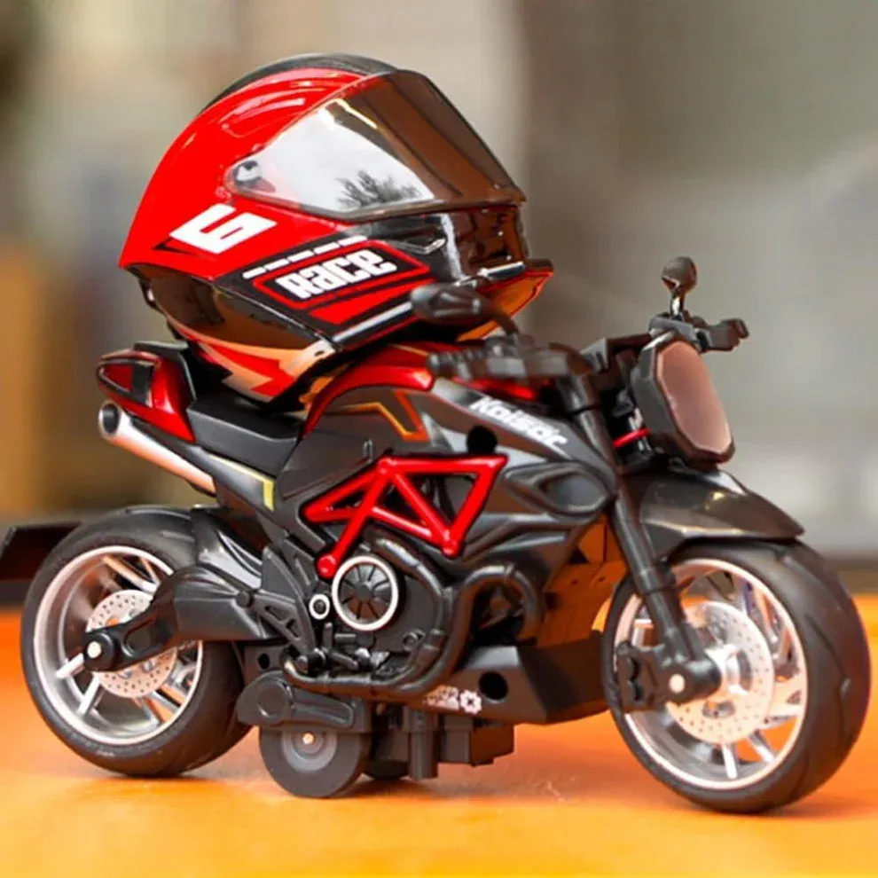 Mini Transformable Motorcycle Rider Doll Figurine Racing Helmet Biker Desk Display Gift