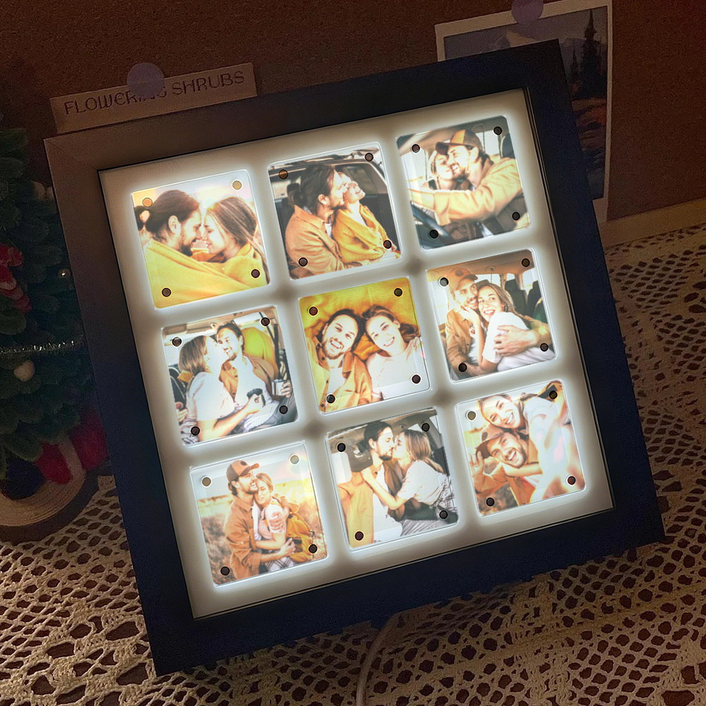 LED Light Up Collage Picture Frame, 9 Opening Photo Display, Backlit Shadow Box Frame, Kawaii Desk Decor Gift